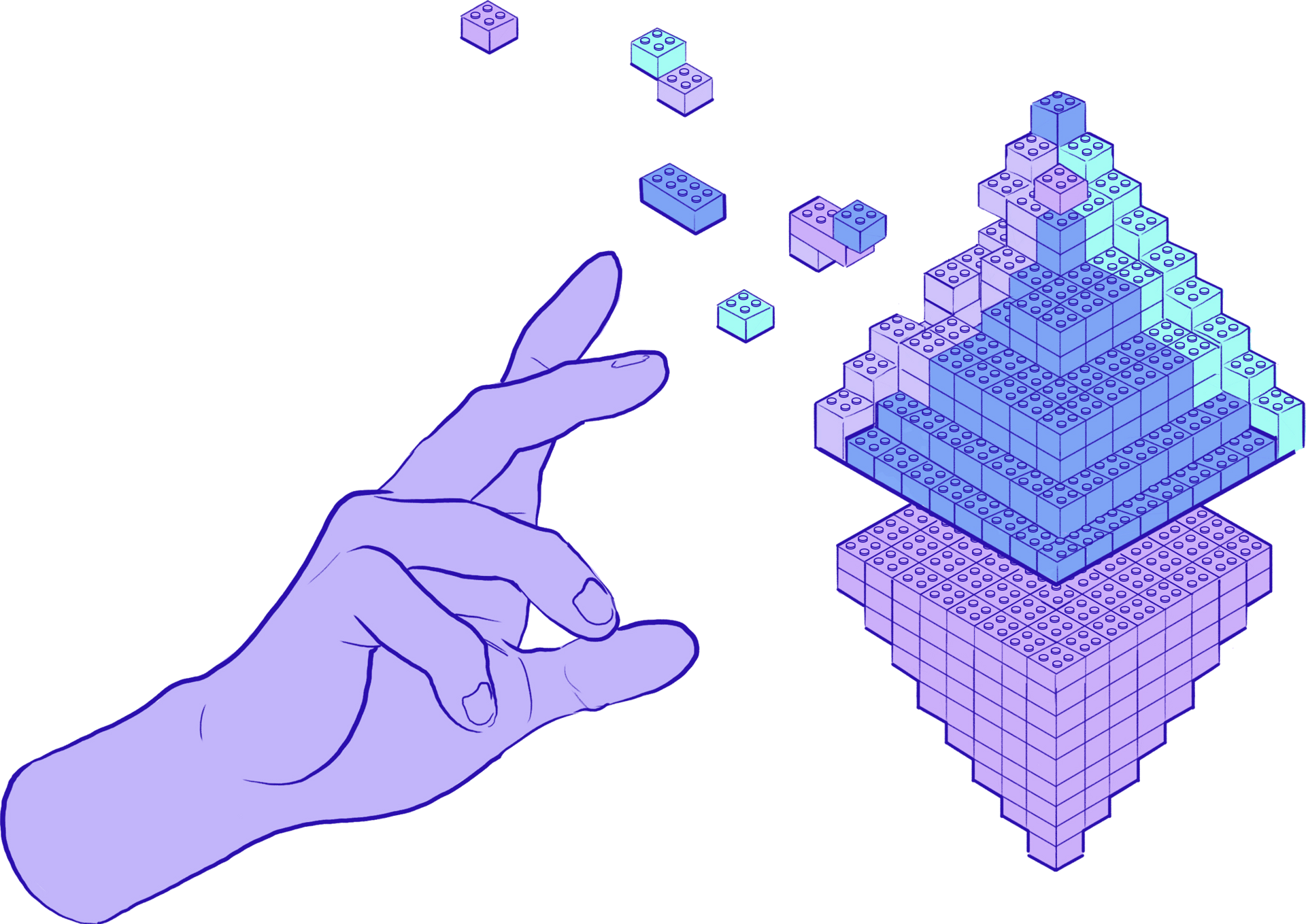 A hand holding Ethereum blocks