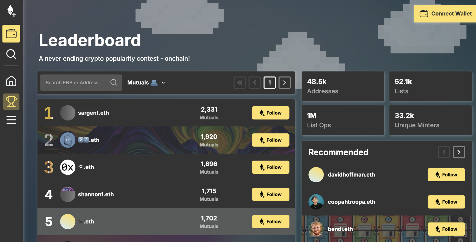 Screenshot 2 of Ethereum Follow Protocol (EFP) showing the application interface